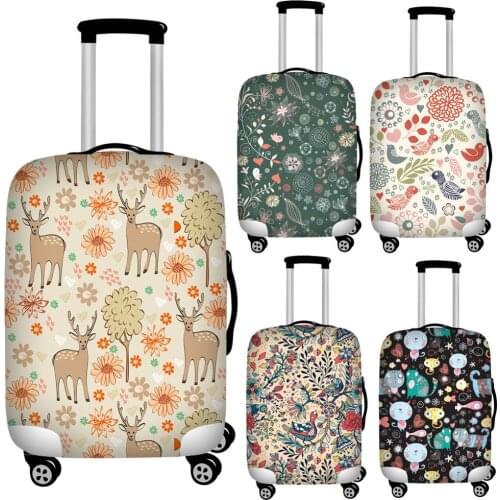 Floral Elk Cat Print Travel Luggage Dust Cover Waterproof Protective Suitcase Cover for 18''-32'' Trolley Trunk Case Foldable