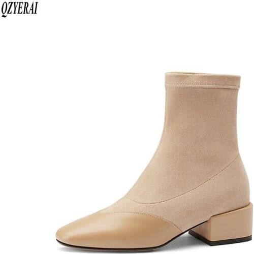 Black Women boots Ankle boots Genuine leather Short boots 2020 new autumn winter cowhide Women shoes