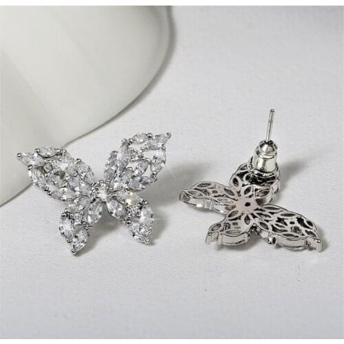 Choucong New Brand Design Stunning Luxury Jewelry 925 Sterling Silver Marquise Cut White Topaz CZ Diamond Butterfly Bow Earring