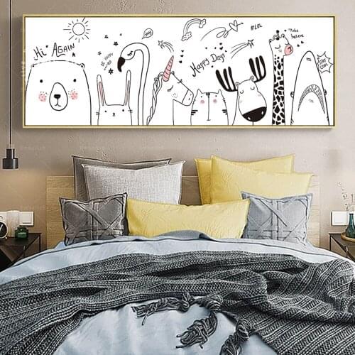 Embelish Hot Cartoon Sketch Animals Kids Childrens Living Room Wall Posters Home Decor Pictures HD Print Canvas Oil Paintings