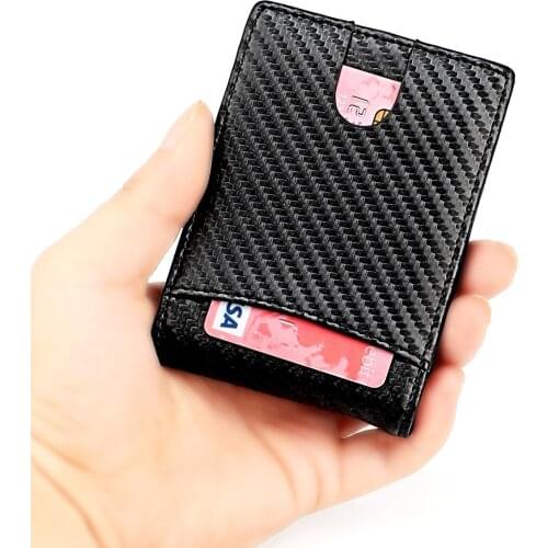 New Style Genuine Leather Mens Wallet Carbon Fiber Pattern Anti-theft Brush Purse Cowhide Short RFID Woven Noodle Wallet