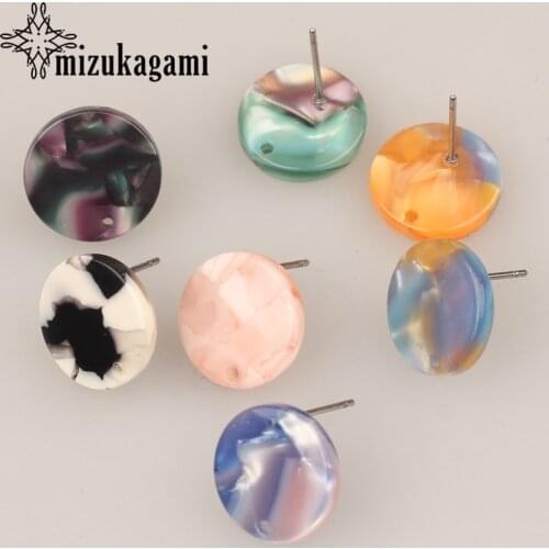 15mm 10pcs/lot Acrylic Resin Stud Earring Colorful Round Base Earrings Connector For DIY Earring Making Jewelry Accessories
