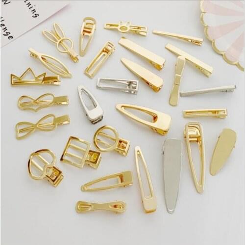 30pcs Heart Crown Hair Claws Rabbit Ears Hair Barrette Gold Metal Aligator Hollow Clip Girls Hairpin DIY Crafts Hair Accessories