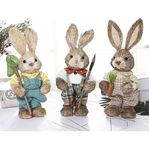 Cute Straw Rabbit Bunny Easter Decorations Holiday Home Garden Wedding Ornament Photo Props Crafts