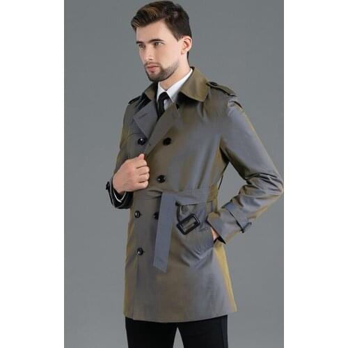 Mens trench coats man discoloration short coat men clothes spring slim double breasted overcoat long sleeve 2020 new designer