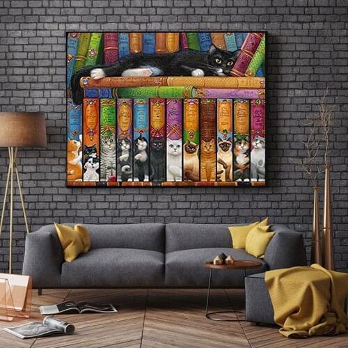 Cat bookcase DIY Diamond Painting Kit flower animal Diamond Floral cross Stitch Rhinestone Mosaic Painting Hall Hanging Murals