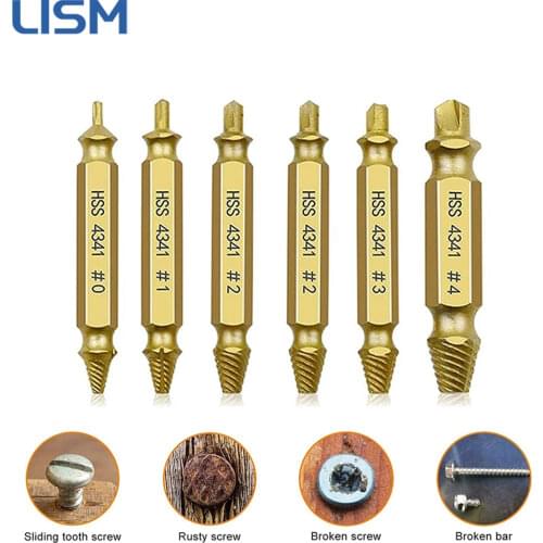 6 PCS HSS Damaged Screw Extractor Set Stripped Screw Extractor Remover Drill Bit Set Broken Screw Bolt Take Out Demolition Tools