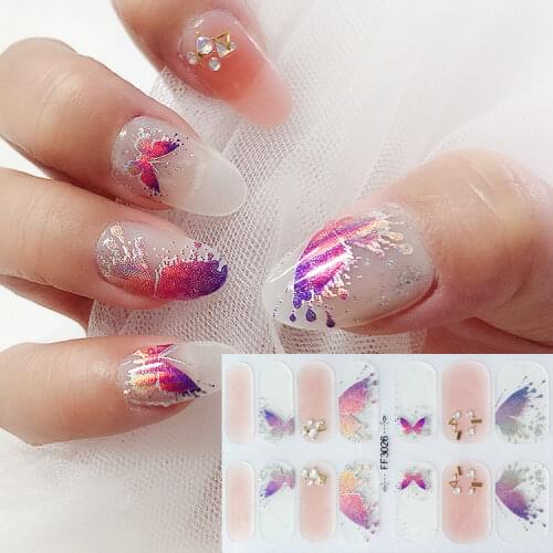 Butterfly Nail Sticker Nail Art Adhesive Decals Foils Laser Colorful 3D New Wraps Sliders with Rhinestone Acrylic Manicure Decor