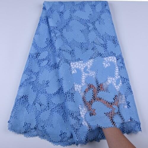 Sky Blue African Lace Fabric Embroidered Nigerian Guipure Cord Lace For Wedding Party Dress Fabric High Quality Tulle Lace 1668