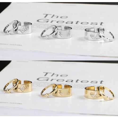 New Product Peach Heart Ring Set Ins Retro Creative Metal Geometric Hollow Ring Opening Adjustable Ring For Teen Girls