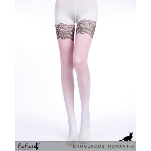 New Arrival! Kawaii Gradient Fake Print Knee Length Thigh High Pantyhose Pink