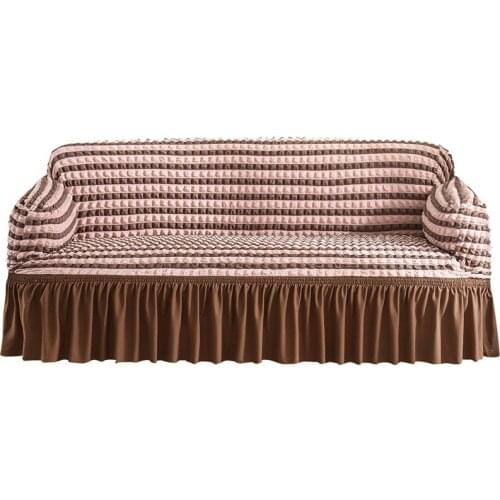 Wholesale Jacquard Streachable Brown Striped 4 Seater Couch Covers, Ready Made Printed Nordic Loveseat Fabric Sofa Clipcover