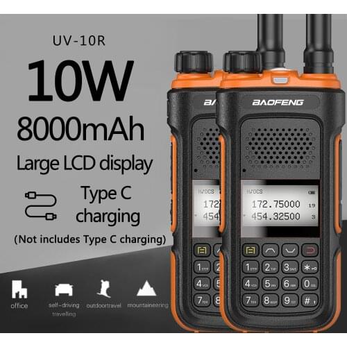 2pcs Genuine Baofeng UV-10R Walkie Talkie 10W High Power Ham Radio UHF/VHF Radios Transmitter Typ C Charger Upgrade UV-5R