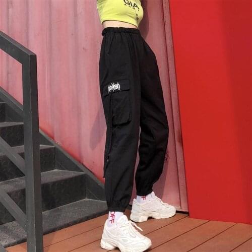 GOOHOJIO 2020 Autumn Fashion Casual Pants Vintage Hip Hop Harajuku Cargo Pants Women High Waist Ankle Length Trousers for Women