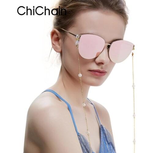 Chichain Stylish Pearl Beaded Crystal Eyeglasses Necklace for Women , Chic Stainless Steel Glass pearles Holders Chains pea