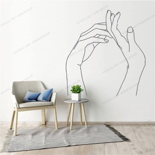 Couple Hand in hand Line Draw Art Wall Sticker For Home Decor Living Room Fashion Wall Decals Valentines Removable Mural CX1429