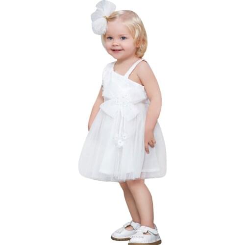 Summer lovely Toddler Baby Girls Solid Color Princess Dress one shoulder Bow White Boat Neck Sleeveless Multiple Layer Dresses