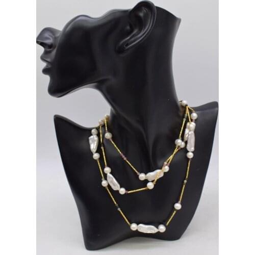 Freshwater Pearl /Tourmaline White Round/biwa long Necklace 130cm Wholesale for women xmas Gift