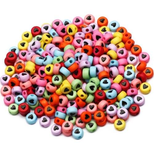 Colorful Mixed Round 4x7mm Acrylic Beads With Heart-Shaped Pattern Loose Spacer Beads For Jewelry Making DIY Accessories