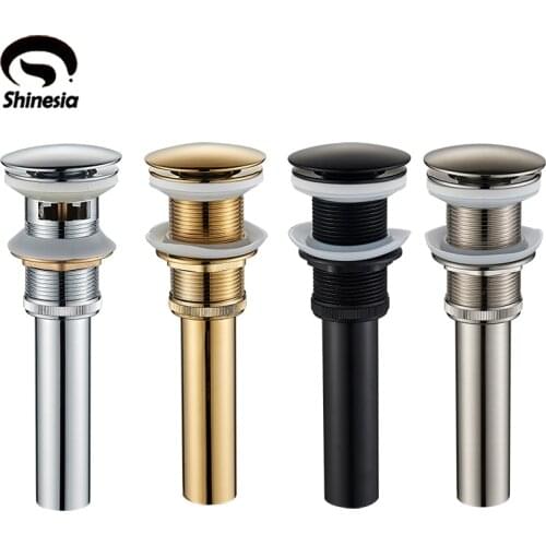 Shinesia Bathroom Basin Vessel Sink Pop-Up Drain Brass Matt Black Waste Stopper with Overflow Bathroom Accessories