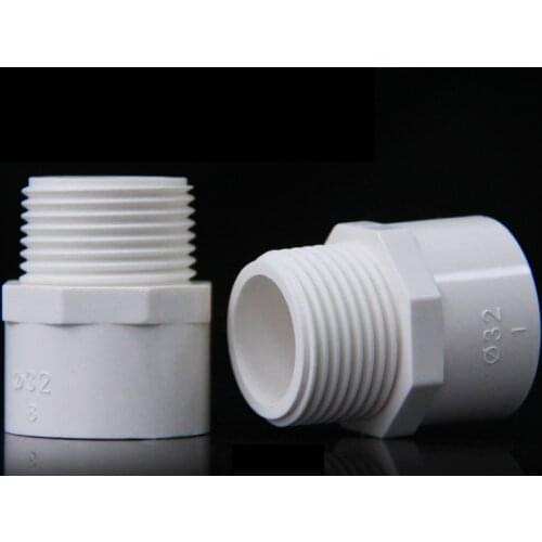 20mm 25mm 32mm 40mm 50mm ID x 1/2" 3/4" 1" 1-1/4" 1-1/2" BSP Male Thread White PVC Tube Joint Pipe Fitting Water Connector