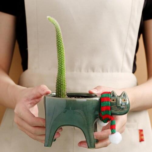 Cute Cat Tail Flowerpot Cartoon Animal Ceramic Vase Personality Creative Cactus Succulent Plant Poted Desktop Garden Decoration