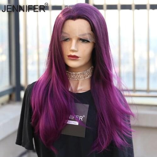 Synthetic Wigs for Women Long Straight purple red brown 3color Lace front Wig Heat Resistant Fiber Natural Looking Wig