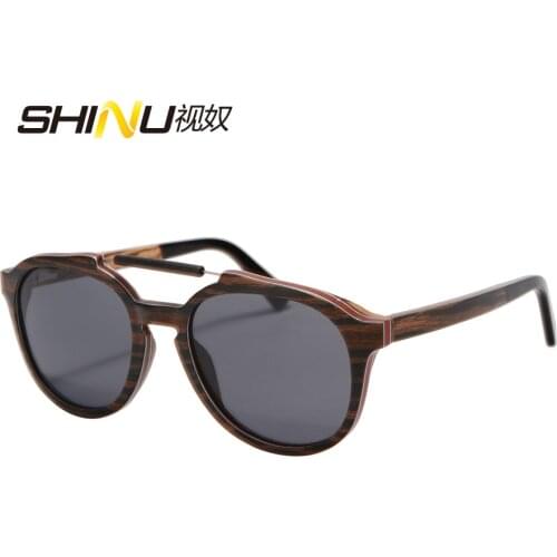 SHINU Brand Sunglasses Women Men Wood Sun Glasses Grey Polarized Lens Eyewear Retro Handmade Summer Eyewear Gafas De Sol 73015