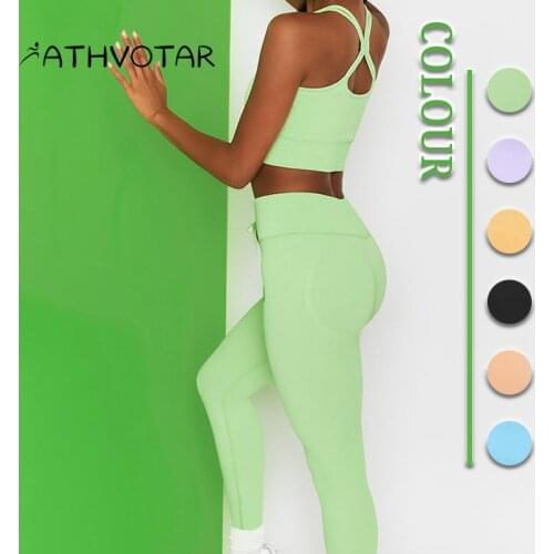 ATHVOTAR Fitness 2 Piece Suit Women Sportswear Stretch Yoga Set Casual Cycling Sets Running Push Up Breathable Sports Tracksuit