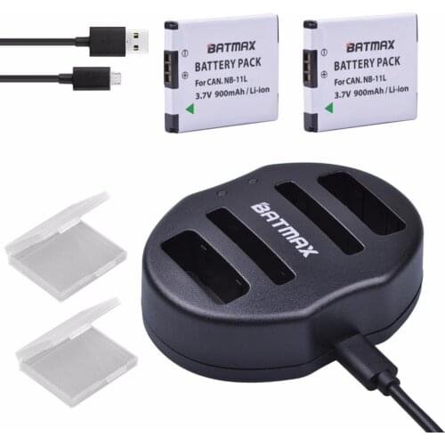 NB-11L / NB-11LH Ultra High Capacity 900mAh Battery +USB Dual Charger for Canon PowerShot Cameras (2 pack)