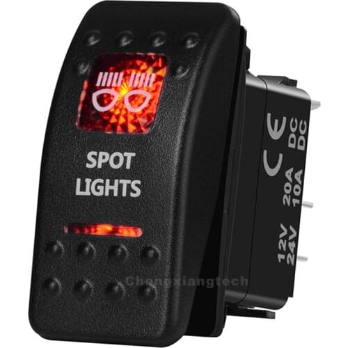 Spot Lights Car Boat SPST Rocker Toggle Switch Red Led 5 Pins On Off 12V 20A 24V 10A for Carling ARB Narva 4x4 Style