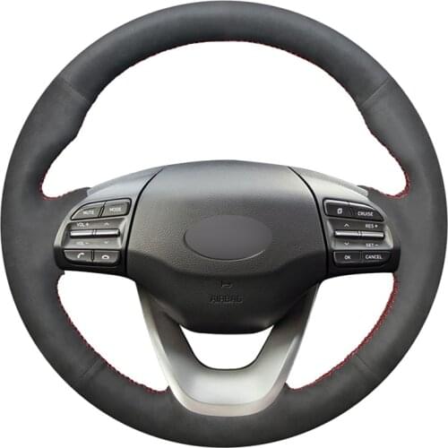Hand-stitched DIY Black Suede Comfortable Anti-slip Car Steering Wheel Cover for 2017 2018 2019 Hyundai Kona Accessories