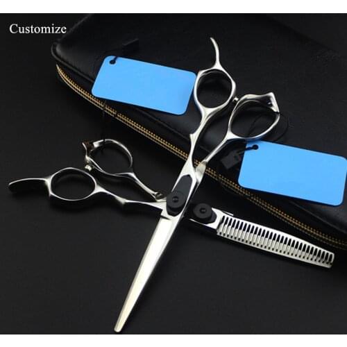 Customize logo japan 440c 6'' hair salon scissors set cutting barber makas haircut scissor Thinning shears hairdressing scissors