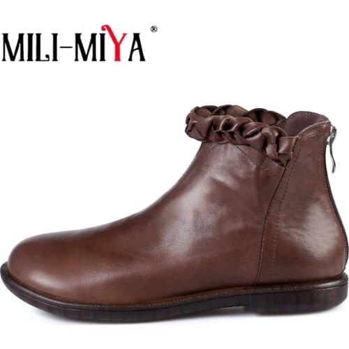 MILI-MIYA Female 2021 Autumn New Casual Retro Low Heel Ankle Boots Women High Quality Soft Leather Stylish Versatile Shoes Black