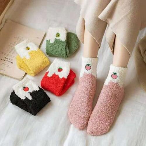 Cotton Blend Thickening Strawberry Socks Women Fluffy Ladies Winter Cashmere Short Black Sock Breathable Warm Casual Female
