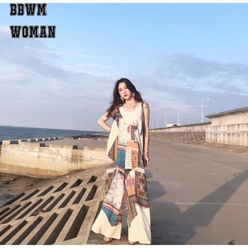 New Style Women Jumpsuit Female Summer Tide Slim Chiffon Wide Leg Seaside Holiday Bohemian Playsuit ZO1819