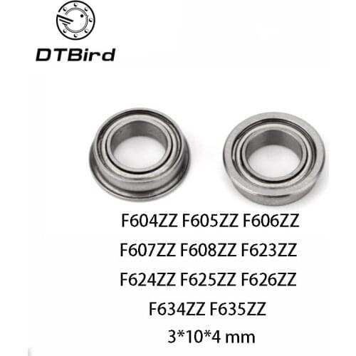 10pcs F604ZZ F605ZZ F606ZZ F607ZZ F608ZZ F623ZZ F624ZZ F625ZZ F626ZZ F634ZZ F635ZZ Flange Bushing Ball Bearings 3*10*4 mm DT1