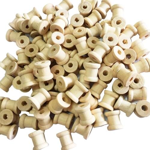 100 Pieces Vintage Natural Wooden Classic Bobbin Empty Thread Spools DIY Coils