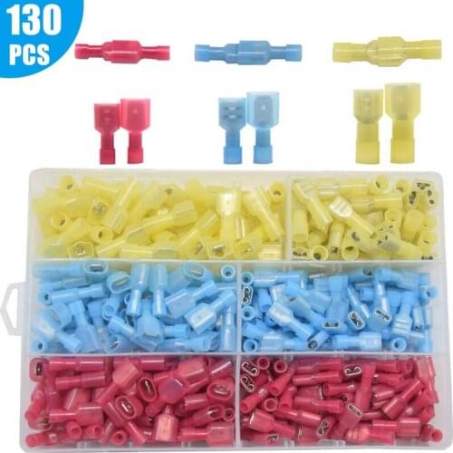 130PCS Nylon Fully Insulated Male/Female Spade Crimp Quick Disconnects Wire Terminals Connector Set
