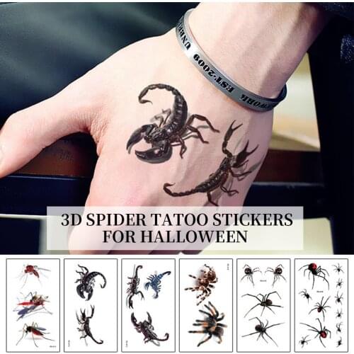 2Pcs 3D Spider Tatoo Scorpion Temporary Tattoo Stickers Waterproof Fake Tattoo Body Art Hand Leg Arm for Halloween Party