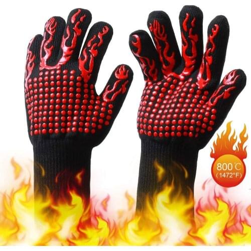 2PCS Grilling Gloves Food Grade Kitchen Barbecue Oven Glove Protective Gear Heat Resistant Silicone Cook BBQ Mitt Baking Gloves