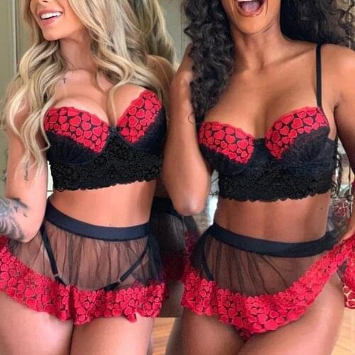 3Pcs Ladies Sexy Lingerie Set Women Lace Color Matching Underwear Lenceria Sensual Mujer Pijama Sleepwear Nighdress Erotic