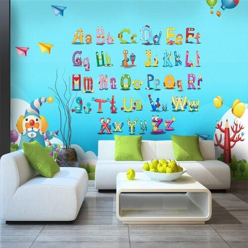 Custom 3d wallpaper Cartoon English alphabet wall stickers childrens room kindergarten classroom wall - silk waterproof materia