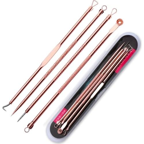4PCS Blackhead Remover Extractor Rose Gold Black Dots Cleaner Remover Needles Set Black Spots Pore Cleanser Tool 4PCS Blackhead