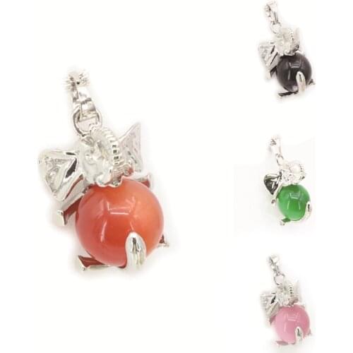 5pcs Charm 21x32mm Animal Design Opal Cat Eye Crystal Elephant Stone Pendant Jewelry Making Wholesale Accessories Finding B3297