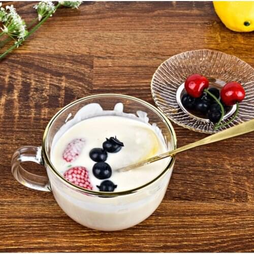 500ml Heat Resistant Dessert Breakfast Milk Cup Glass Mugs With Spoon Transparent Glass Coffee Tea Drinks Handle Drinkware