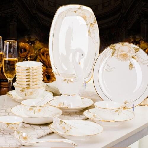 60 Heads jingdezhen ceramics chinese dishes dishes set Tableware Rice Bowl Soup Bowl Salad Noodles Bowl Plate Dinnerware Sets