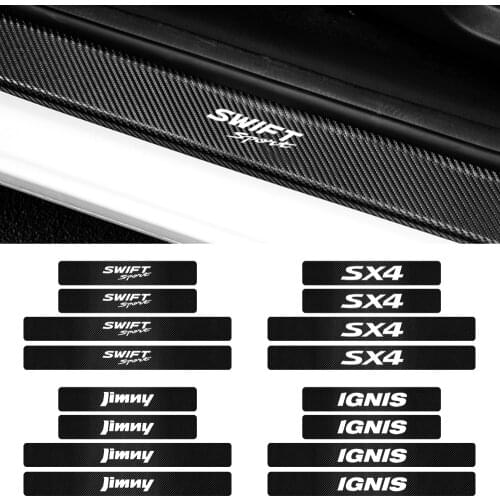Car Styling Carbon Fiber Door Plate Scuff Protection Stickers For Suzuki Swift SX4 Jimny Ignis Alto Samurai Baleno Grand Vitara
