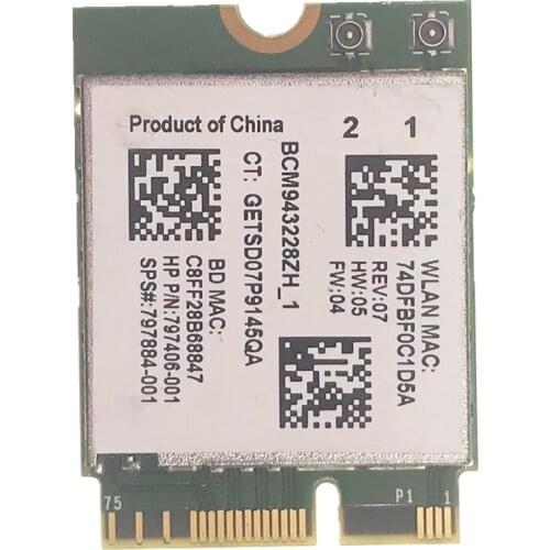 BCM943228ZH BCM943228Z WIFI Fit for Bluetooth 4.0 NGFF 300Mbps WLAN Card 802.11a/b/g/n SPS 797884-001 For HP