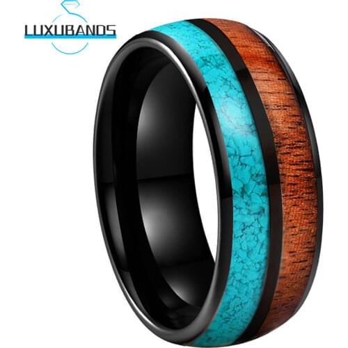 8MM Wedding Rings For Women Men Beveled Edges Grey Carbon-Fiber Inlay Engagement Bands Polished Finished Comfort Fit